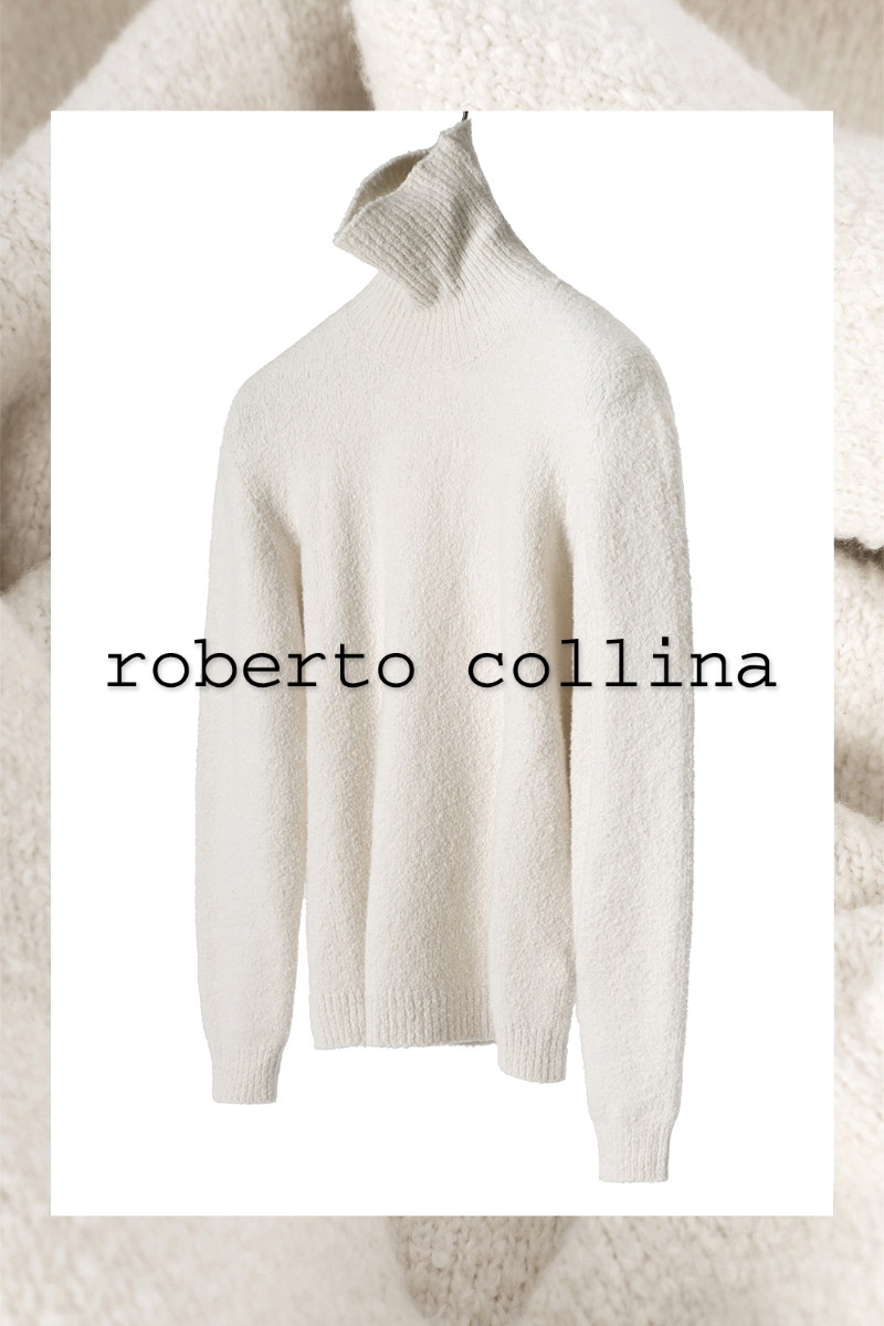 ROBERTO COLLINA Soft Boucle Turtle Neck Knit-White(Ivory)